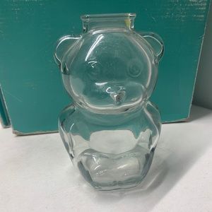 Vintage 1980's Clear Glass 6" Tall Teddy Bear Coin Bank